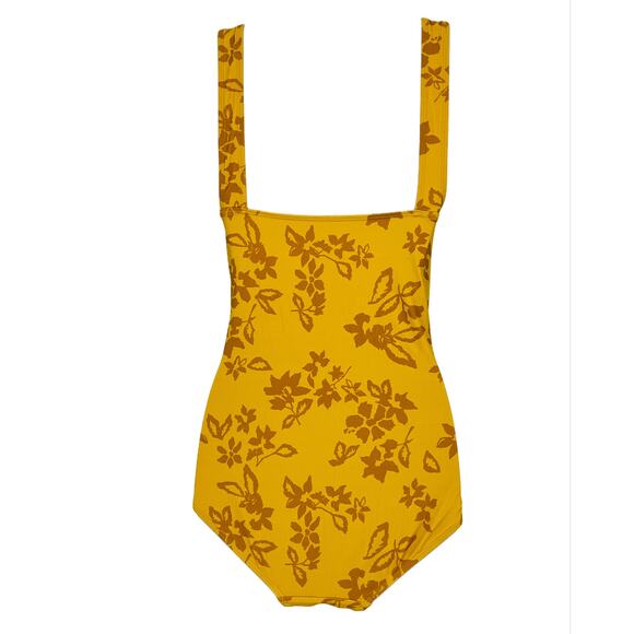 Swimsuit Classic Gathered Faux Belted Floral One Piece in Dark Yellow Size Small - Picture 4 of 7